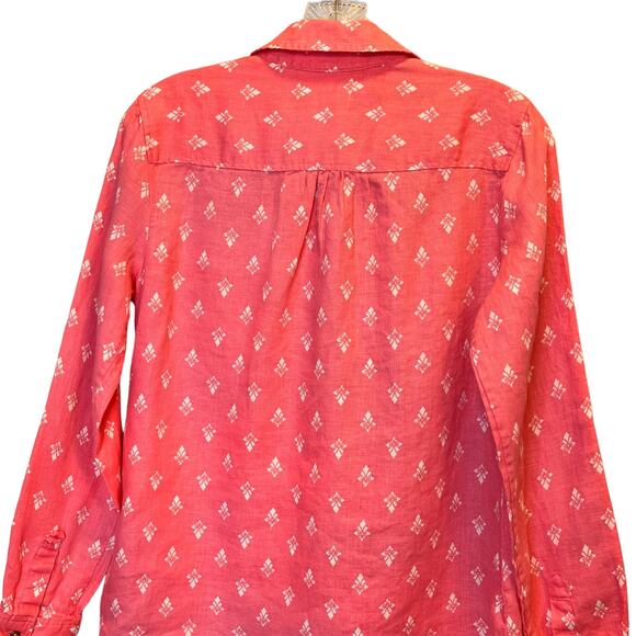 Linen Club Luxury Button Front Pink Floral Long Sleeve Top Petite M - Picture 8 of 8